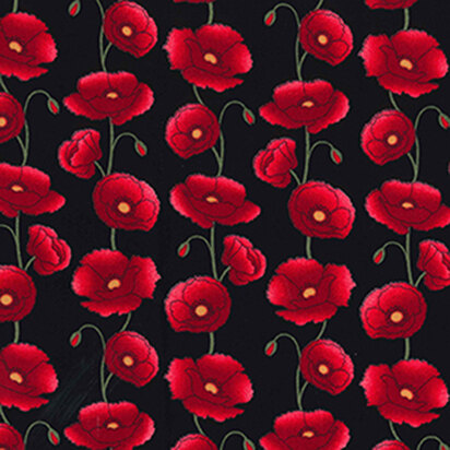 Oddies Textiles Cotton Poplin Printed – Poppies Black