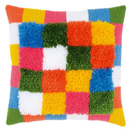 Vervaco Bright Squares Latch Hook & Chain Stitch Cushion Kit - Multi