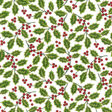 Oddies Textiles Louden Christmas Fabrics - Holly on White Base