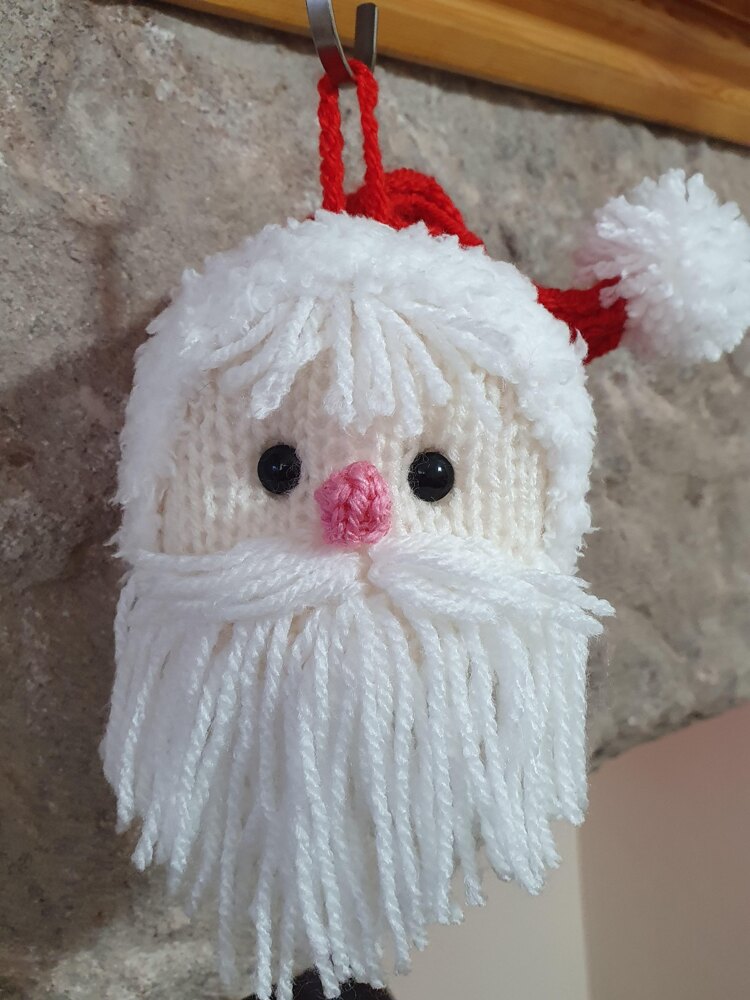 Free  Knitted Pattern for Santa Bauble Christmas Tree Ornament