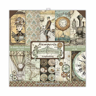 Stamperia Mini Scrapbooking Pad 10 Double Sided Sheets 20.3 x 20.3 cm (8 x8 ) Voyages Fantastiques