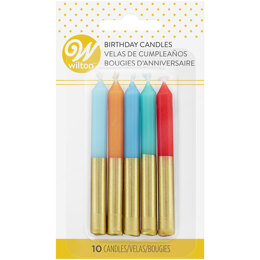 Wilton Blue, Orange & Red Gold-Dipped Birthday Candles, 10-Count
