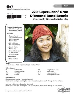 Diamond Band Beanie in Cascade Yarns 220 Superwash® Aran - A335 - Downloadable PDF