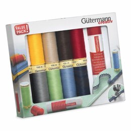 Gutermann Sew-All Thread Set with Textile Glue Stick (10 x 100m)
