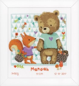 Vervaco Bear & Squirrel Birth Record Cross Stitch Kit - PN-0162670