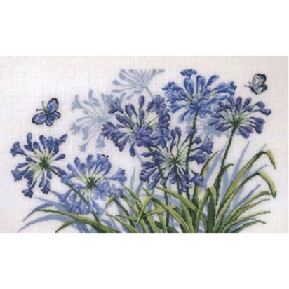 Permin Blue Butterflies and Flowers Cross Stitch Kit - 56cm x 39cm