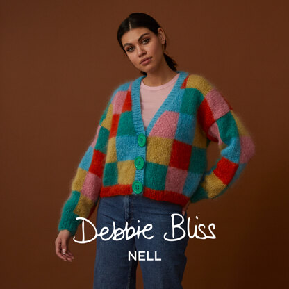 Checkerboard Cardigan - Knitting Pattern for Women in Debbie Bliss Nell by Debbie Bliss