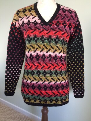 Kaleidoscope - V Neck Tunic Sweater with 2 Tone Fair-Isle Patterning