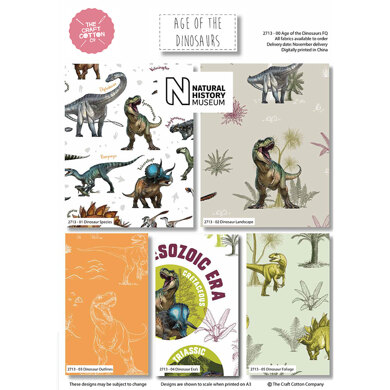 Craft Cotton Company Natural History Age of the Dinosaurs Fat Quarter Bundle - Age of The Dinosaurs