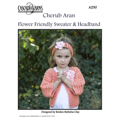 Flower Friendly Sweater & Headband in Cascade Yarns Cherub Aran & Cherub Aran Multis- A290 - Downloadable PDF