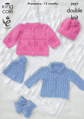 Baby Hat, Bootees,Jacket and Shawl in King Cole Cottonsoft DK - 3927