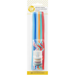 Wilton Blue, Orange, Teal and Red Unique Straight & Curly Birthday Candles, 20-Count