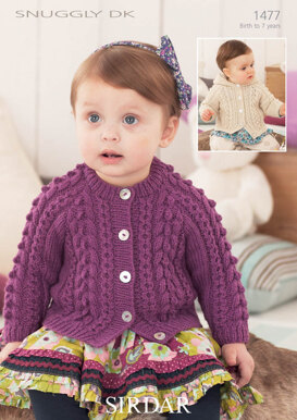 Cabled cardigan with and without hoodie in Sirdar Snuggly DK - 1477
