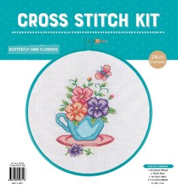 Creative World of Crafts Butterfly & Flowers Cross Stitch Kit with Hoop