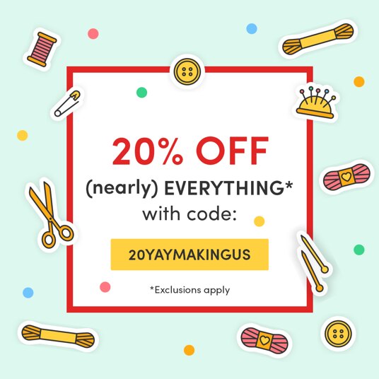 20 percent off (almost) everything full-priced! Code: 20YAYMAKINGUS
