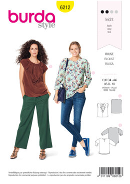 Burda Style Misses' Blouse with Neckline Flounce – Straight Cut B6212 - Paper Pattern, Size 8-18
