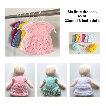 Dolls knitted dresses six different designs 19036