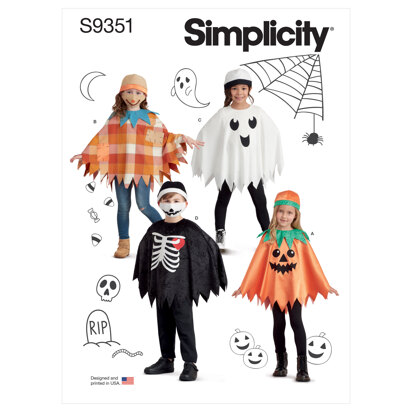Simplicity Children's Poncho Costumes, Hats and Face Masks S9351 - Sewing Pattern