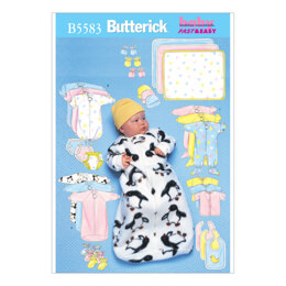Butterick Infants' Bunting, Jumpsuit, Shirt, Diaper Cover, Blanket, Hat, Bib, Mittens and Booties B5583 - Sewing Pattern