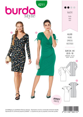 Burda Style Misses' Dress in Wrap Look – Figure Fitting B6211 - Paper Pattern, Size 8-18