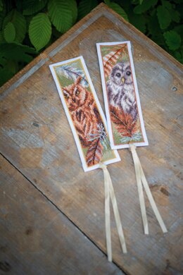 Vervaco Owl With Feathers Set Of 2 Bookmark Cross Stitch Kit - 6 x 20 cm