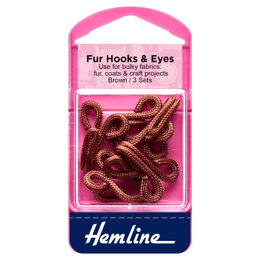 Hemline Fur Hooks and Eyes: Brown: Size 3
