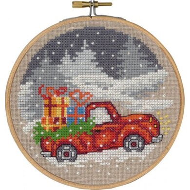 Permin Red Truck Cross Stitch Kit (with hoop) - Multi