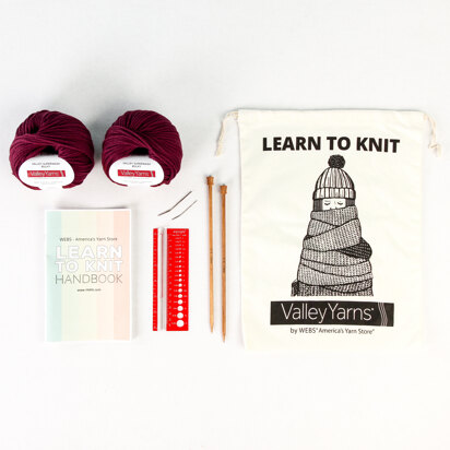 Valley Yarns Learn to Knit Kit - Burgundy