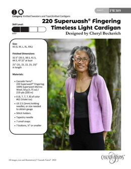 Timeless Light Cardigan in Cascade Yarns 220 Superwash Fingering - FW309 - Downloadable PDF