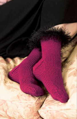 Knit Fun Fur Cuffed Socks  Lion Brand Fun Fur in Lion Brand Fun Fur and Wool-Ease