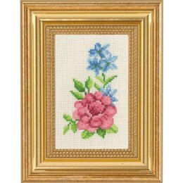 Permin Rose & Blue Floral Cross Stitch Kit - 9 x 14 cm