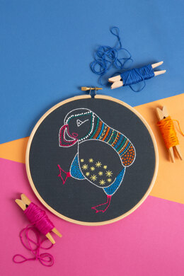 Hawthorn Handmade Black Puffin Embroidery Kit - 7in