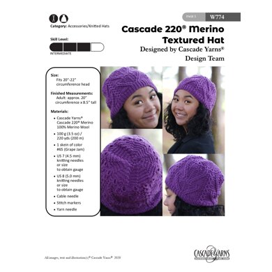 Textured Hat in Cascade Yarns 220 Merino - W774 - Downloadable PDF