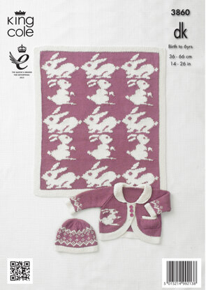Girls' Dress, Cardigan, Hat, Blanket in King Cole Bamboo Cotton DK - 3860