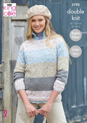 Ladies Round and High Neck Sweaters Knitted in King Cole Homespun DK - 5795 - Downloadable PDF