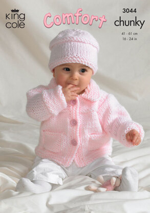Jacket, Sweater, Crossover Cardigan and Hat in King Cole Comfort Chunky - 3044