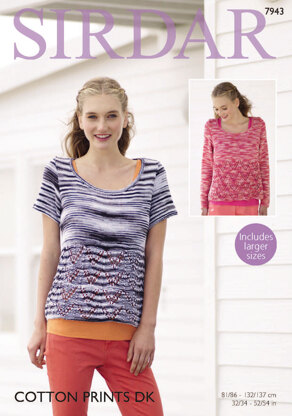 Long and Short Sleeved Sweaters in Sirdar Cotton Prints DK - 7943 - Downloadable PDF