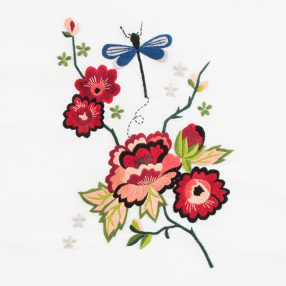 Autumn Peony Flower & Good Luck Dragonfly in DMC - PAT0014 - Downloadable PDF