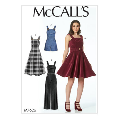 McCall's Misses' Dresses, Belt, Romper, and Jumpsuit with Pockets M7626 - Sewing Pattern