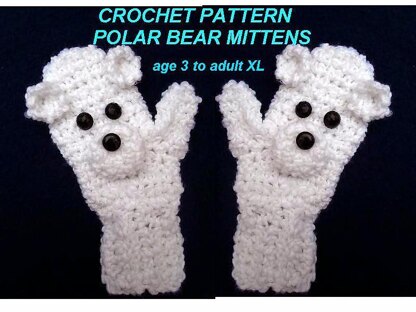 737 Polar Bear Crochet Mittens Age 3 to Adult