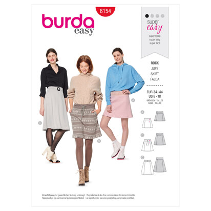 Burda Style Misses' Skirt – Slightly Flared – Stretch Waistband B6154 - Paper Pattern, Size 8-18