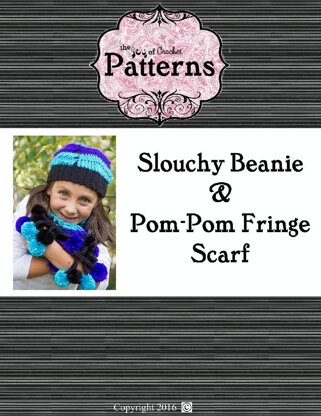 Slouchy Beanie and Pom-Pom Fringe Scarf