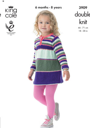 Girls' Dress and Cardigan in King Cole Big Value Baby DK - 3909