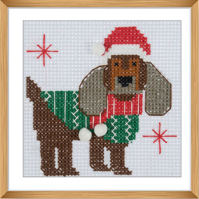 Trimits Counted Cross Stitch Kit: Festive Beagle Cross Stitch Kit - 13 x 13cm