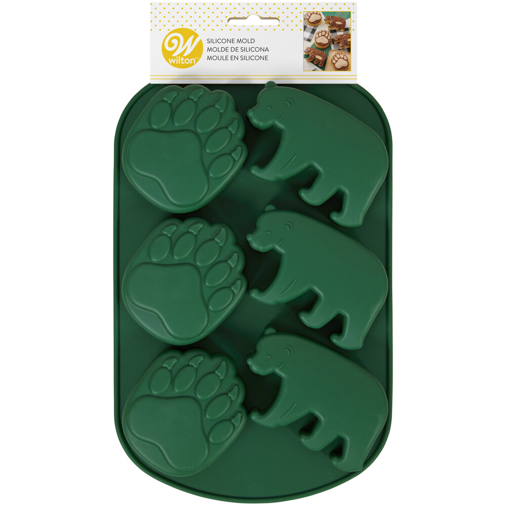 Wilton 6 cavity Silicone Camping Adventurer Bear Paw Treat Mold Green