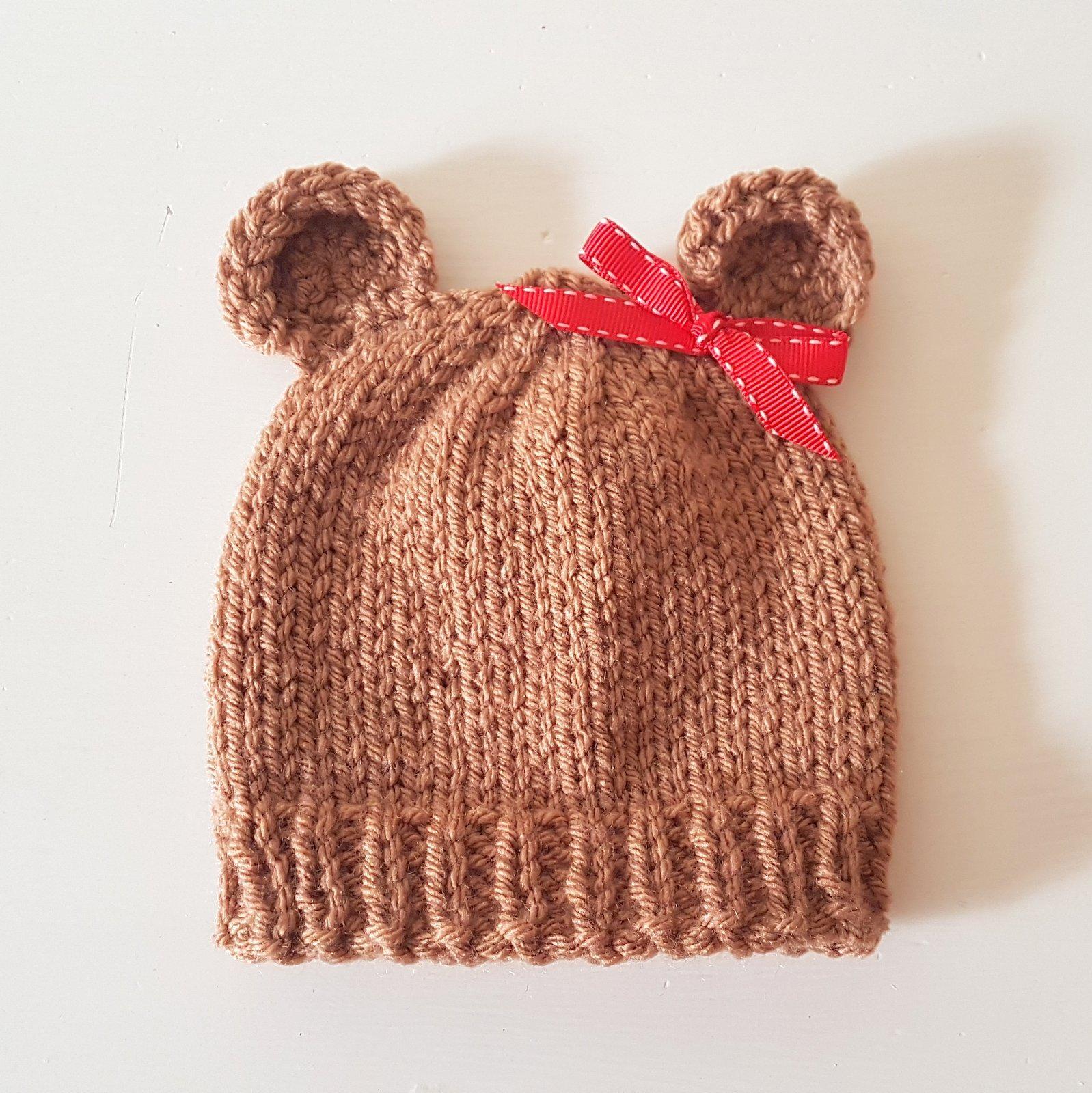 Hand Knit Soft Vegan Baby Bear Hat and Mittens Set \u2013 Made in Canada