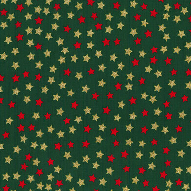 Rose & Hubble Christmas Glitter Cotton Prints - Stars - P311Green