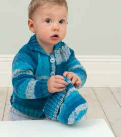 Cardigan with Collar or Hood and Hat in Rico Baby So Soft DK - 218