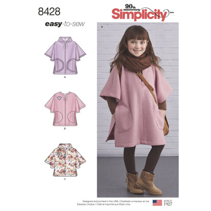 Simplicity Child's Poncho in Two Lengths 8428 - Paper Pattern, Size A (S-M-L)