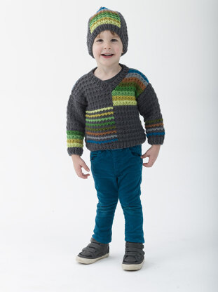 Cozy Colorblock Pullover And Hat in Lion Brand Vanna's Choice